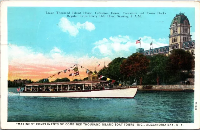 Alexandria Bay Thousand Islands Maxine V Boat 1931 White Border N.Y. Postcard