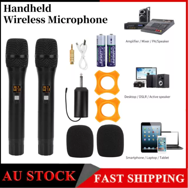 2X Wireless Microphone Handheld Cordless UHF Dynamic Mic System Karaoke Receiver