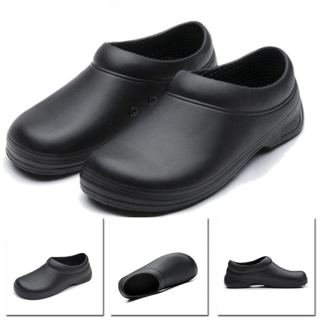 WAKO Men's Leather Chef Shoes – Nonslip Oil & Water Proof Safety Shoes For Kitchen/Restaurant, Black