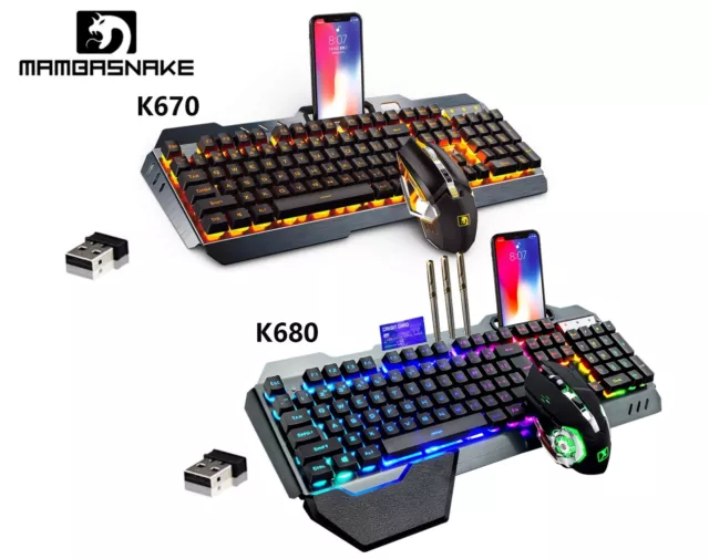 2.4G Wireless Gaming Keyboard and Mouse Set RGB Backlit Metal panel for PC/PS4