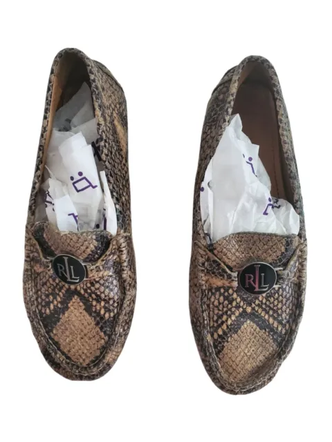 Lauren Ralph Lauren Carley  Moccasin Loafer Size 6.5 Leather Snake Print