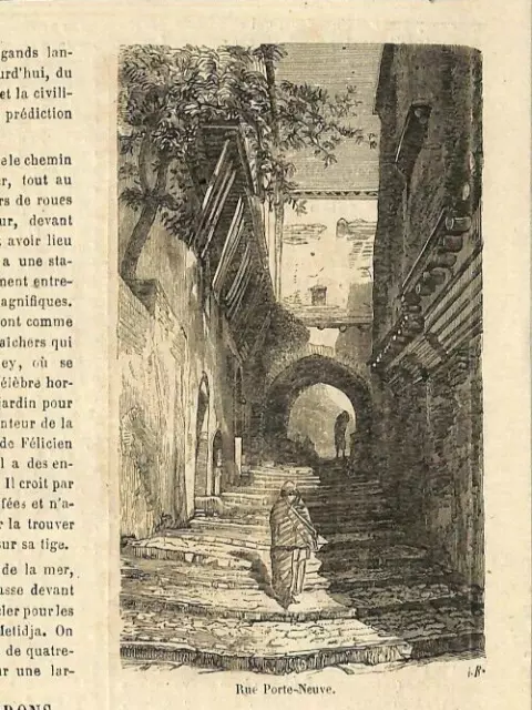 Alger / Rue Porte-Neuve / Petite Gravure Engraving 1862