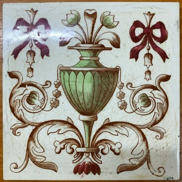 England Transfer Print Antique Rare Vintage Art Nouveau Majolica Tile