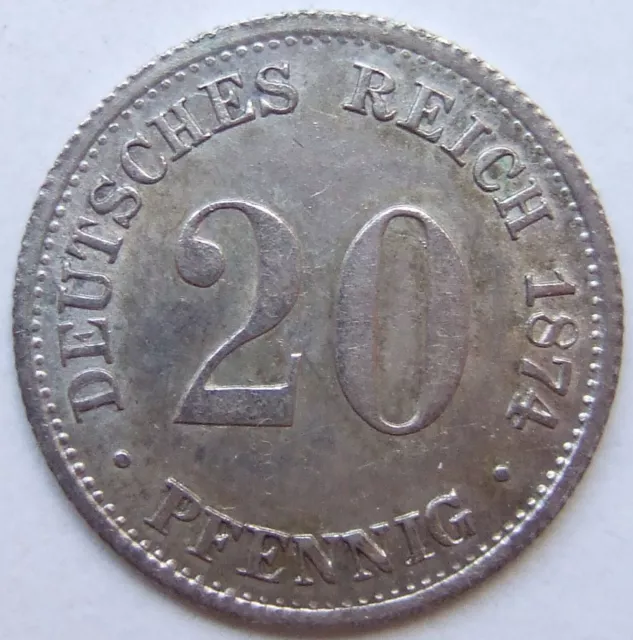 Coin German Reich Empire Silver 20 Pfennig 1874 B IN Uncirculated