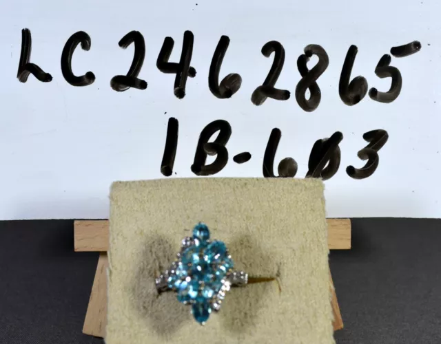 "Lc"-Madagascar Paraiba Apatite-White Topaz Cluster Ring-Sz 6-Plat/Ster Silver 3