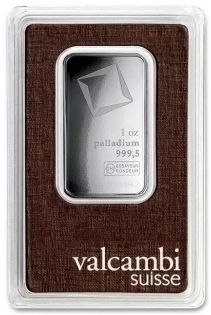 1 oz Palladium Bar - Valcambi- 999.5 Fine