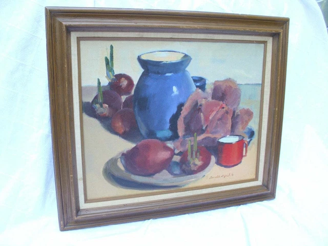 Still Life With Fruit, Original Antique Oil Painting, Hand Made , Framed, Signed