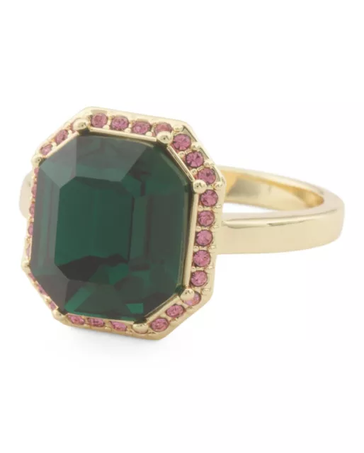 Gorjana 18k Gold Plated Brass Green Octagon Crystal Ring Size 6