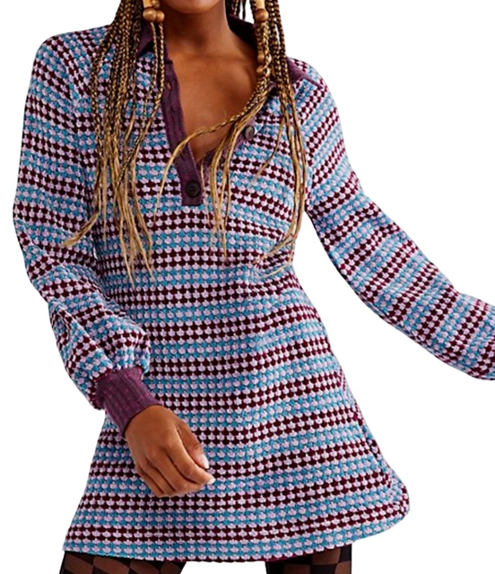 New Free People Maggie Mini Dress In Twilight Chinelle Boho Mod Retro Medium