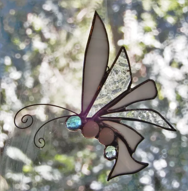 CRYSTAL BLUE FLUTTERBUG Authentic Stained Glass SUNCATCHER GARDEN TWIRLERS Gifts 3