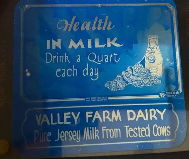 New York City Premier Advertising Co Valley Farm Dairy Vintage Milk Glass Slide