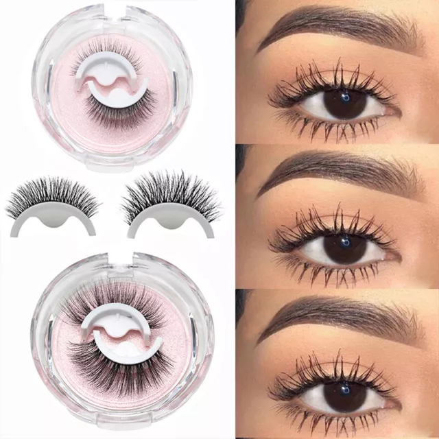 2pcs Fake Eyelashes Natural Curly Reusable Self-adhesive False Eyelashes 3D Mink