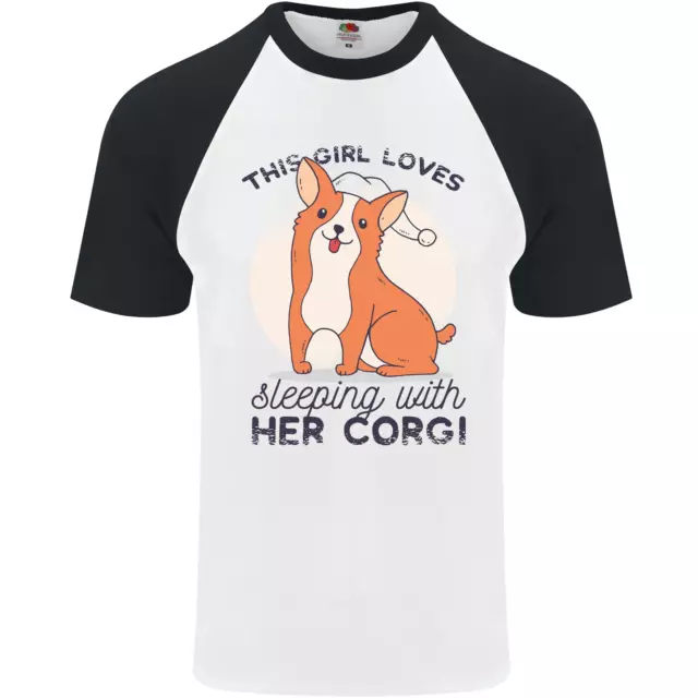 T-shirt da baseball Sleeping With Her Corgi divertente da uomo S/S