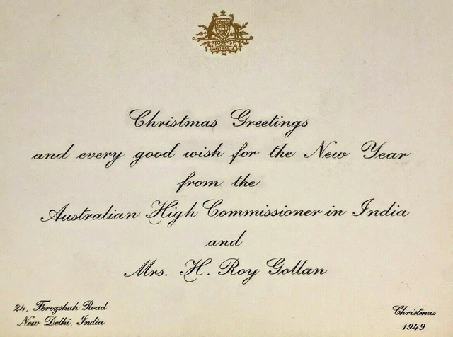 Vintage Christmas Card From Australian High Commissioner India Roy Gollan 1949 2
