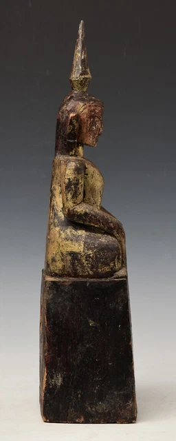 18th Century, Shan, Antique Tai Lue Burmese Wooden Seated Buddha 10