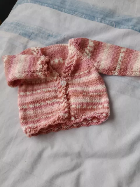 Hand Knitted Baby Cardigan Size 0-3 Months.