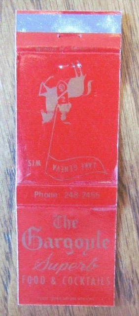 Knight On Matchbook Matchcover: Gargoyle Supper Club (Lake Geneva Wisconsin) E13