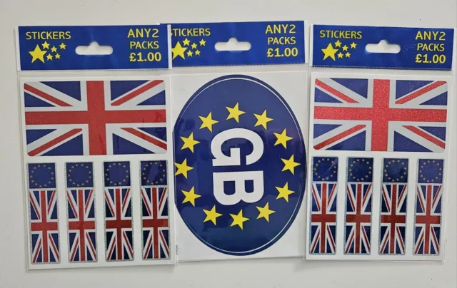 GB UK Union Jack Flag EU Euro Stars Number Plate Stickers Decals Badges Domed