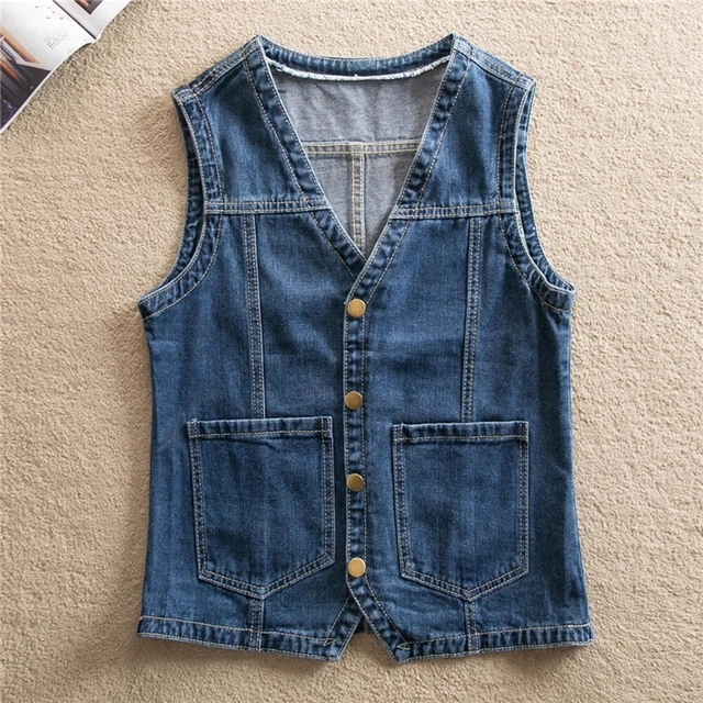 Gilet Donna Denim Top Gilet Gilet Tasca Giacca Senza Maniche Camicia Biker