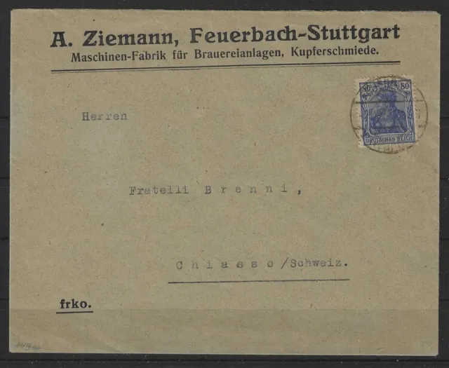 I240) Dt Reich Germania Brief mit Werbung ZIEMANN MASCHINEN f. BRAUEREI -Anlagen