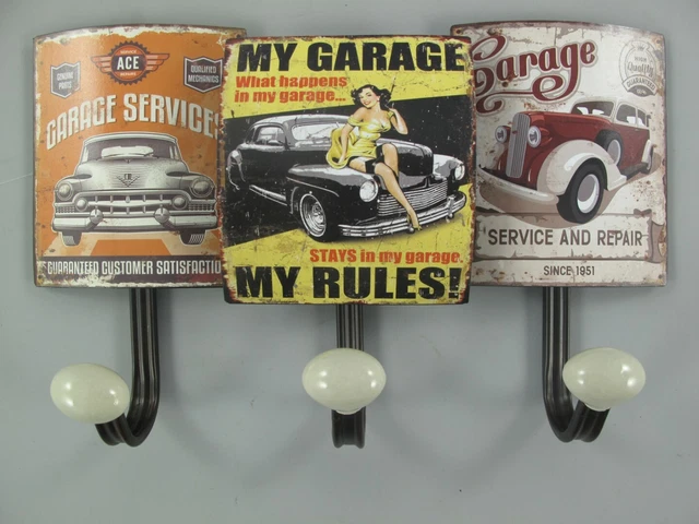 9977690 Hook Rail Wardrobe Metal Classic Car Pinup Girl Car Vintage 21x39cm