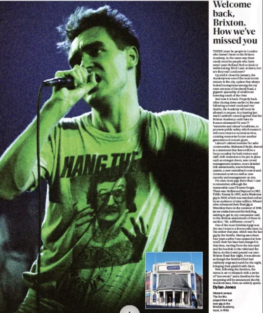 Morrissey The Smiths Live Last Concert 1986 Brixton Academy Newspaper Clipping