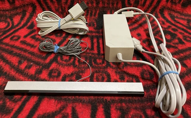 All Original Nintendo Wii Power Cord Adaptor + TV AV Cable + Sensor Bar Bundle