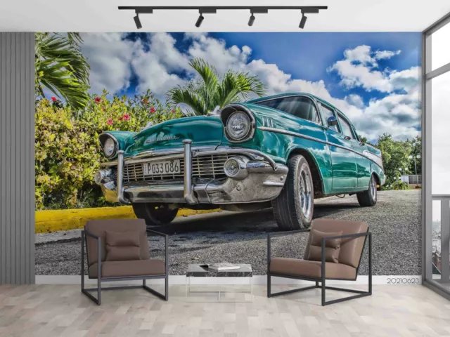 3D Blue Classic Car Wallpaper Wall Mural Removable Self-adhesive Sticker2462