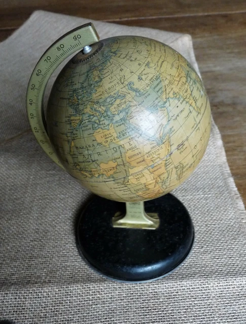 Ancien Jouet En Tôle – Globe Terrestre Mappemonde – Angleterre Vers 1940 – Avec Boîte D'origine