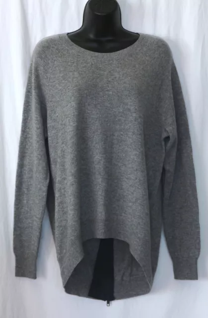 AUTUMN CASHMERE Grey Cashmere Swtr Back Zip 40 In Chest 24 to 28 Long Sz M EXC