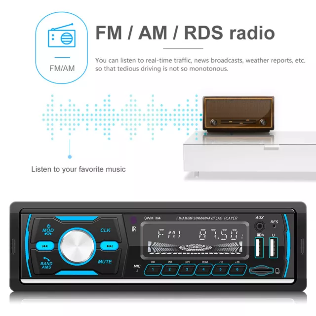 DAB+ radio de coche 1DIN RDS AM FM Bluetooth manos libres 2 USB SD DE 3