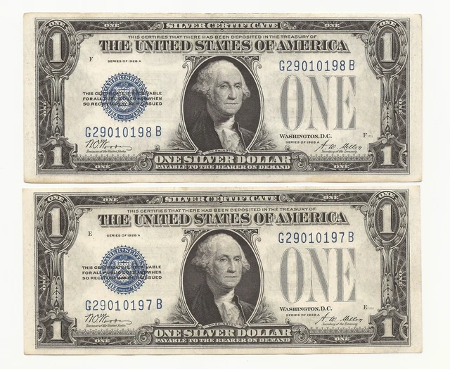 Consecutive CU 1928-A $1 Funny Back Silver Certificate Note GB Block 197B-RNW