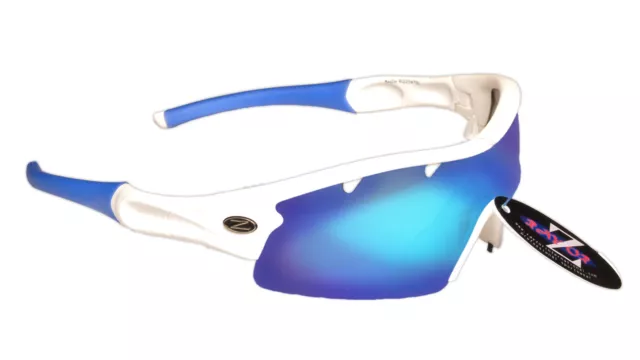 RayZor Uv400 White Vented 1 Piece Blue Mirrored Lens Archery Sunglasses RRP£49