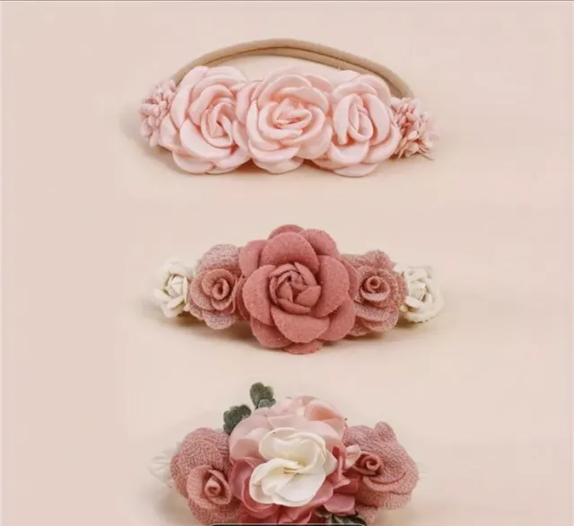 3pc Adorable Flower Headband Perfect For Baby Girl Newborn Infant Toddler