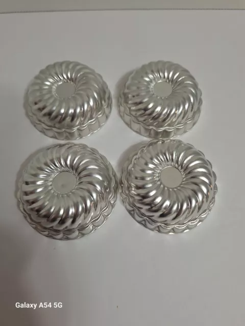 Vintage Aluminum Jello Cake Molds Lot of 4 Round Swirls Mini Bundt 1.25 x 3.75