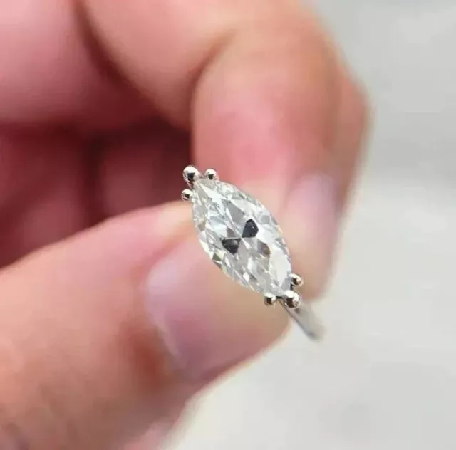 1.50 CT Marquise Cut 6 Prong Moissanite East West Wedding Ring 14K White Gold