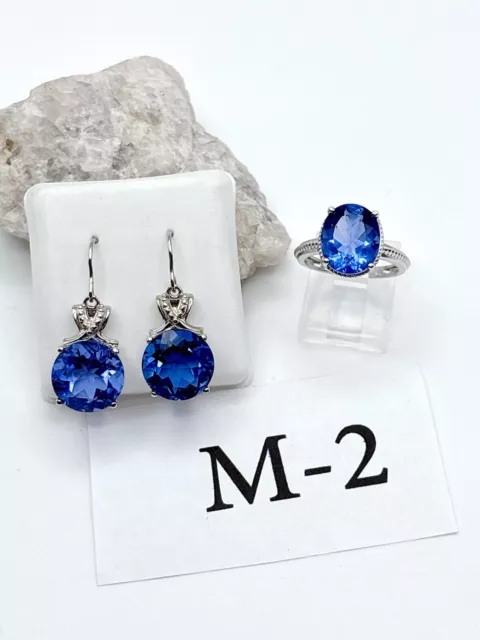 DARK BLUE TOPAZ TGGC 925 Sterling Silver Ring Sz 6 & Dangle Earrings ...