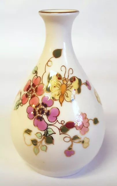 Vintage Zsolnay Hungary Vase 1868 PECS Hand Painted Butterfly Floral Porcelain