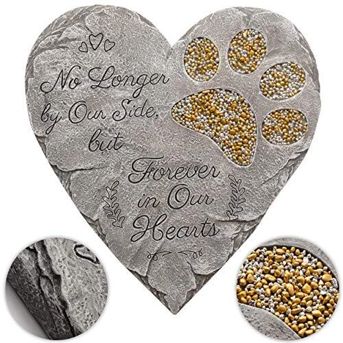 Piedra conmemorativa para mascotas - | Perro o gato jardín impresión de pata de corazón de piedra | gris