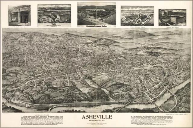 Poster, Many Sizes; Birdseye View Map Asheville North Carolina 1912