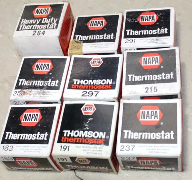 Lot of 9 NOS Napa Regular and Heavy-Duty Thermostats (6) -A