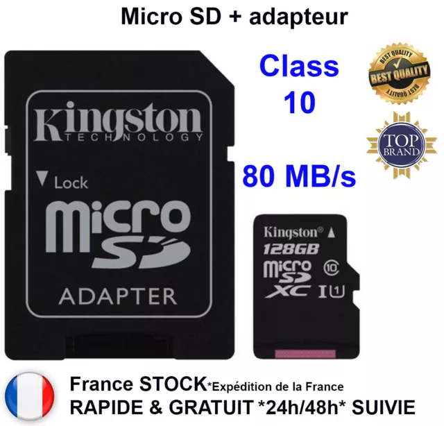 Carte mémoire SD Micro SD 32 64 128 Go Class 10 TF Flash SDHC Téléphone Kingston