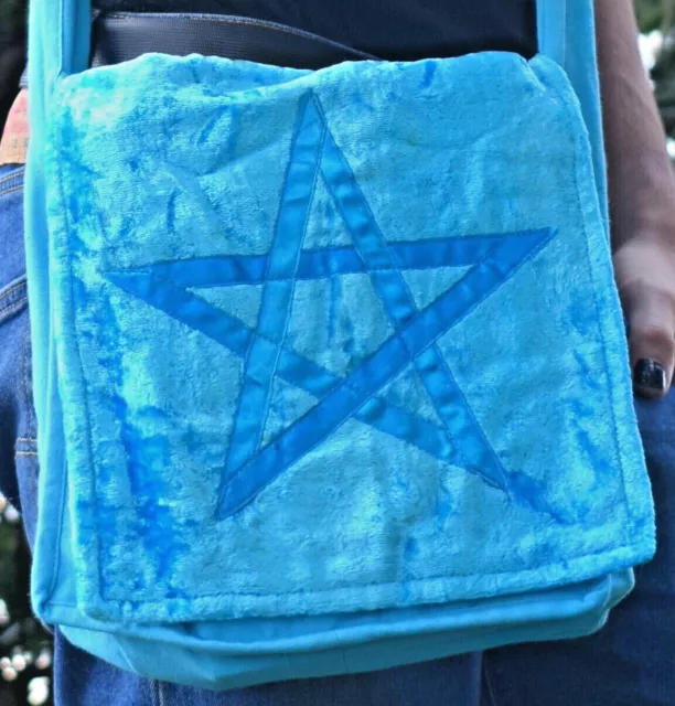 Blue Plush Velvet PENTAGRAM Fabric SHOULDER BAG Tote Book Handbag Woman / Man