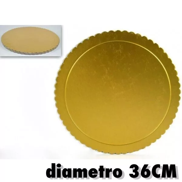 Set 2pz. Vassoio Porta Sotto Torta Piatto 36cm Oro Tondo Dolci Cartone Trasporto