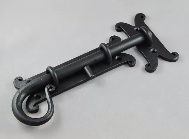 SLIDE BOLT-GATE LATCH-BLACK WROUGHT IRON-HEAVY DUTY-barn garage shed door-hand