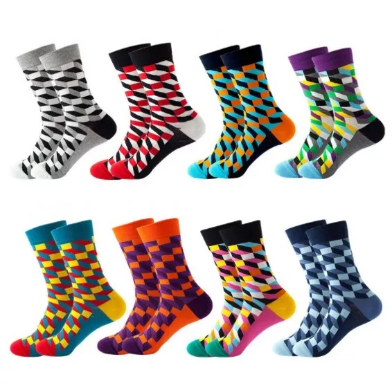 Men Women Rhombus Pattern Fun Art Cotton Socks Size7-12  Funky Sox Novelty