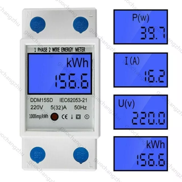 LCD Digital Stromzähler Wechselstromzähler Hutschiene KWh Zähler Wattmeter 220V