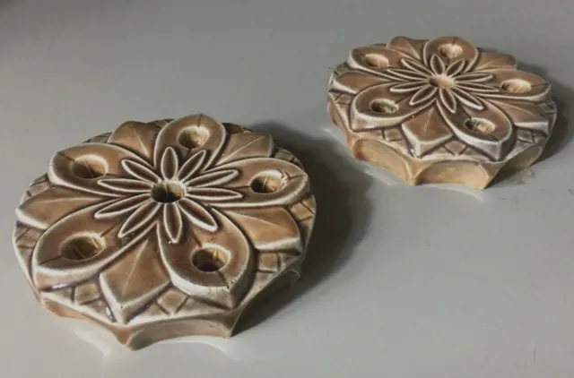 Victorian Aesthetic Ceramic Candle Holders Floral Geometric Purple Majolica