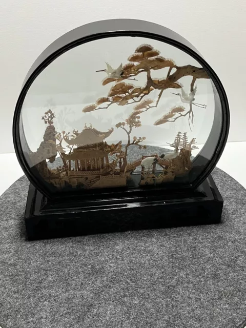 Kork Diorama Korkbild Kork Schnitzerei Japanisch Chinesisch Handarbeit Storch