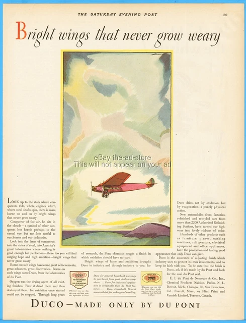 1929 DuPont Duco Aircraft Airplane Paint Bright Wings That Never Grow Weary Ad